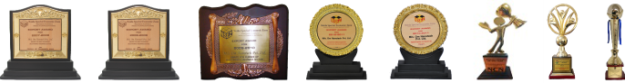 Best Exporter award trophies and plaques received by Om Nanotech Pvt. Ltd. from the Ministry of Commerce & Industry, Govt. of India